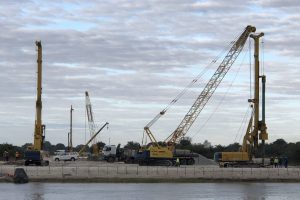 Working at the waters edge on the Eastern Tower.