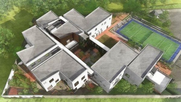 All of the buildings were turned 45 degrees to the site boundaries