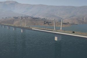 Senqu Bridge features an extradosed stay cable portion with a 100 m cent...